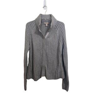 Banana Republic Gray‎ Cable Knit Cardigan Sweater XL Womens Cotton Blend